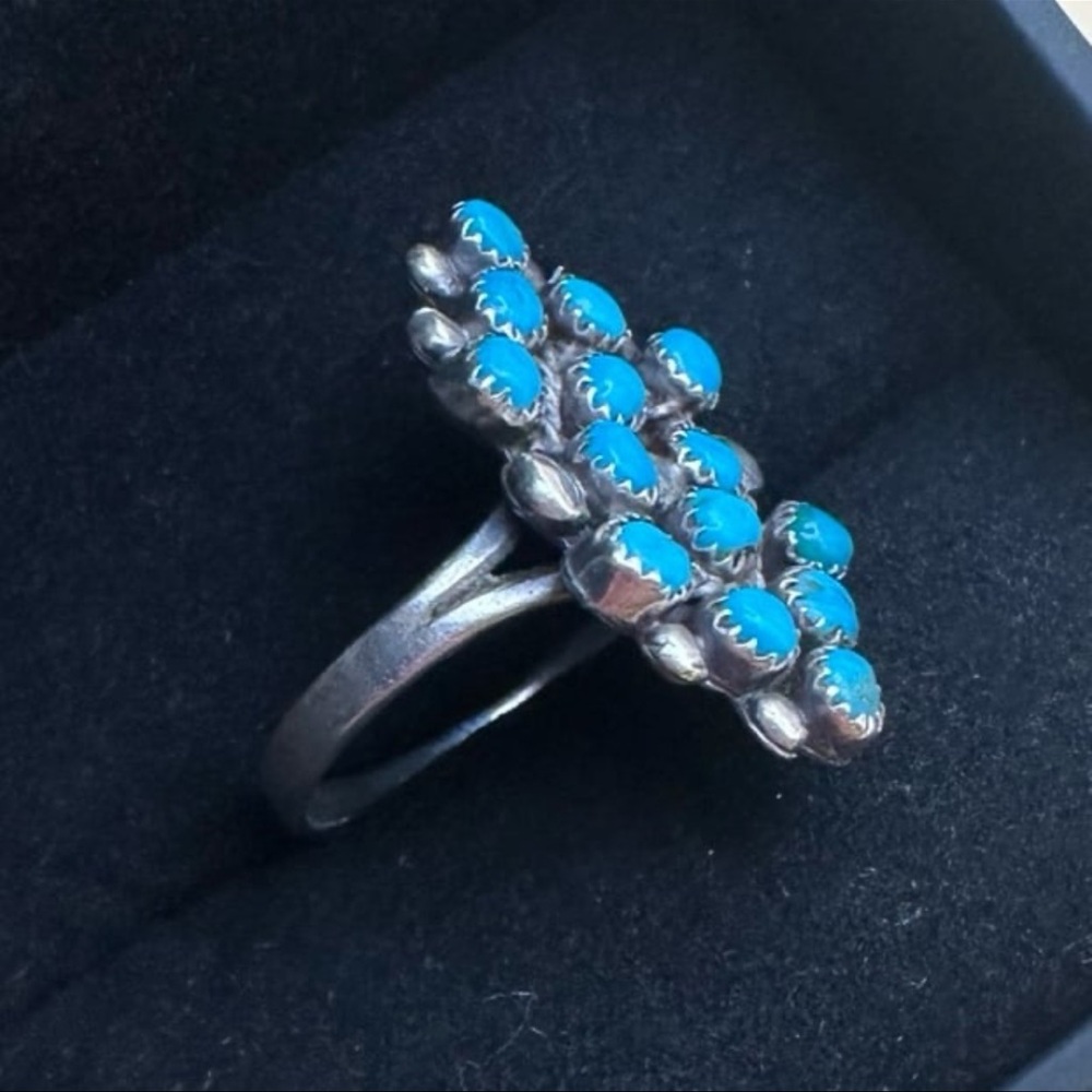 Vintage Zuni Turquoise Snake Eyes Cluster Ring